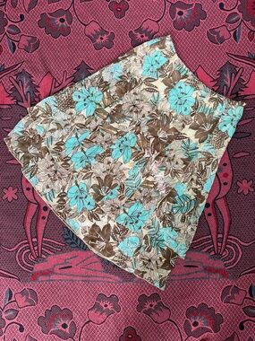 Floral A-Line Skirt in Turquoise and Brown